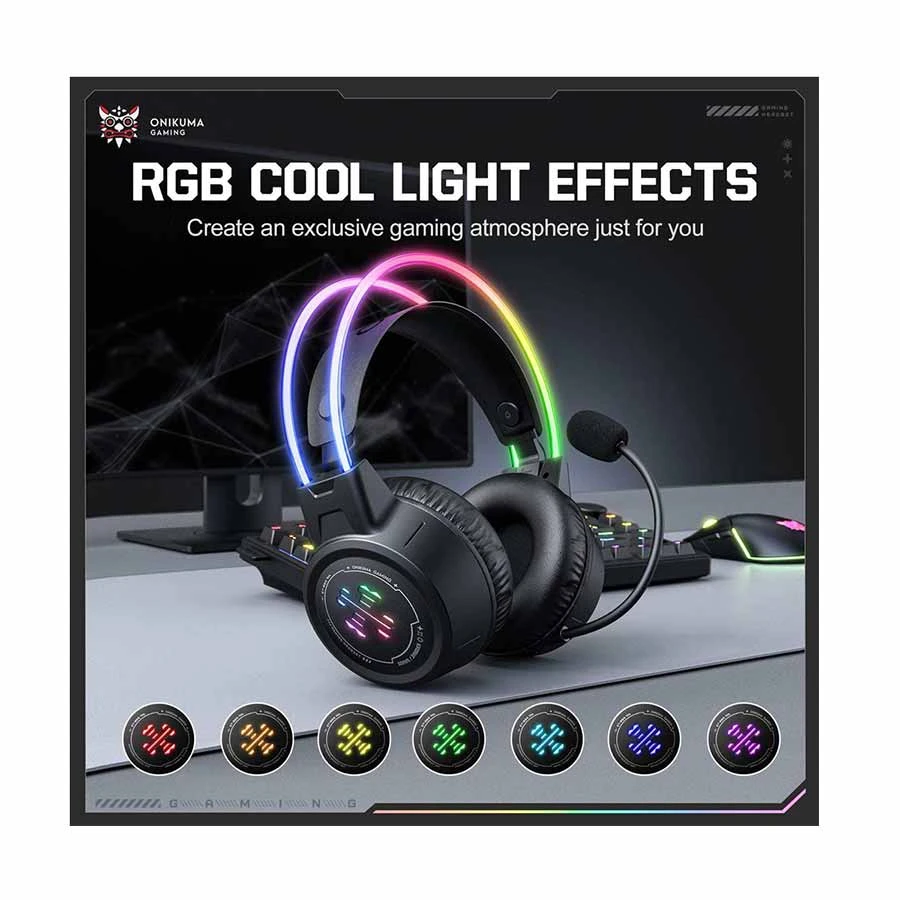 Onikuma GT889 RGB Tri-Mode Wireless Black Gaming Headset