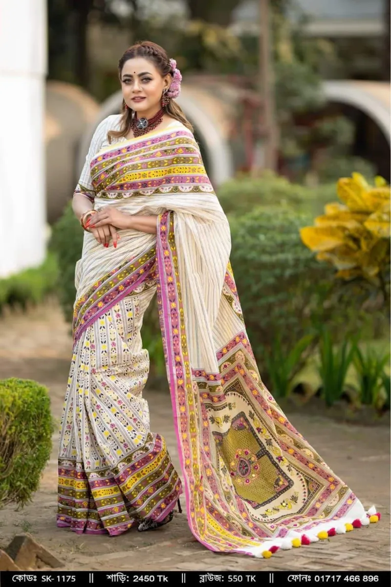 Screen Printed Half Silk Saree for Women, Saree Only
