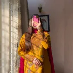 Women's Soft Cotton Embroidered Three Piece with Chiffon Orna