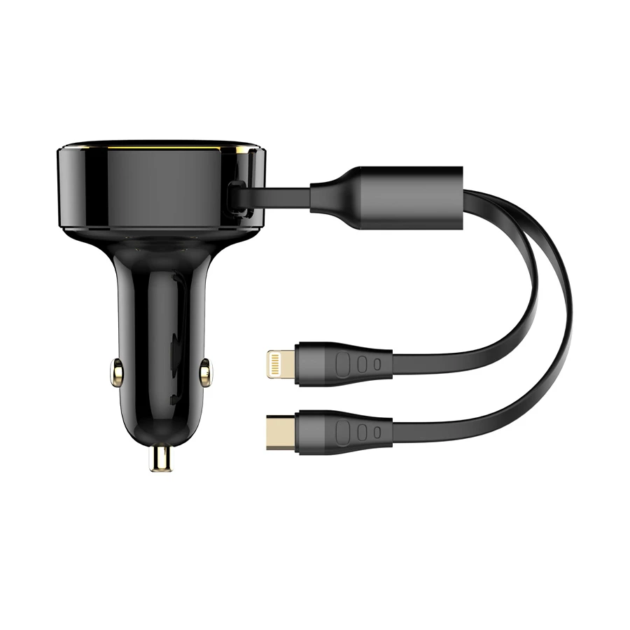 LDNIO C107 30W USB-C & Lightning Black Fast Car Charger