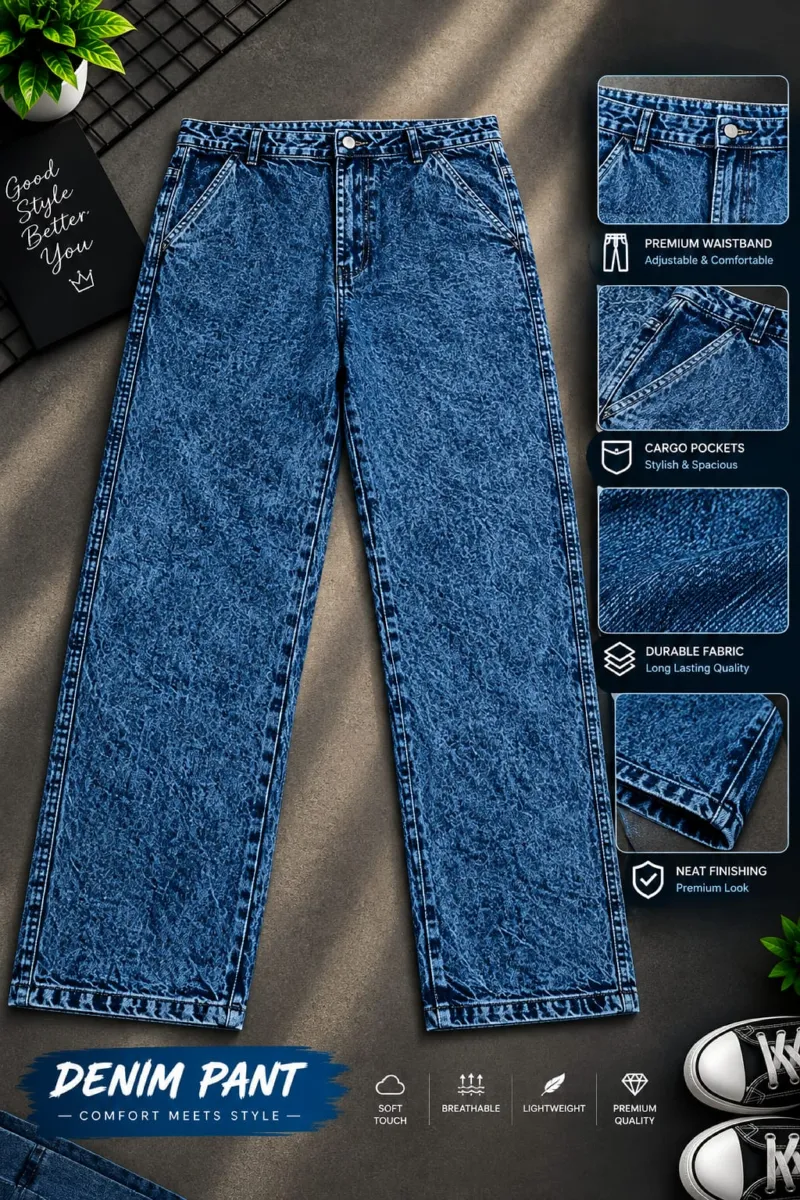 Men's Semi Baggy Cargo Denim Pant, Waist 28 to 36