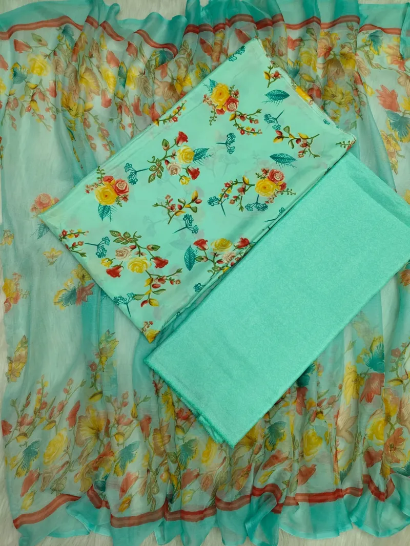 Risika Silk Unstitched Three Piece with Floral Print