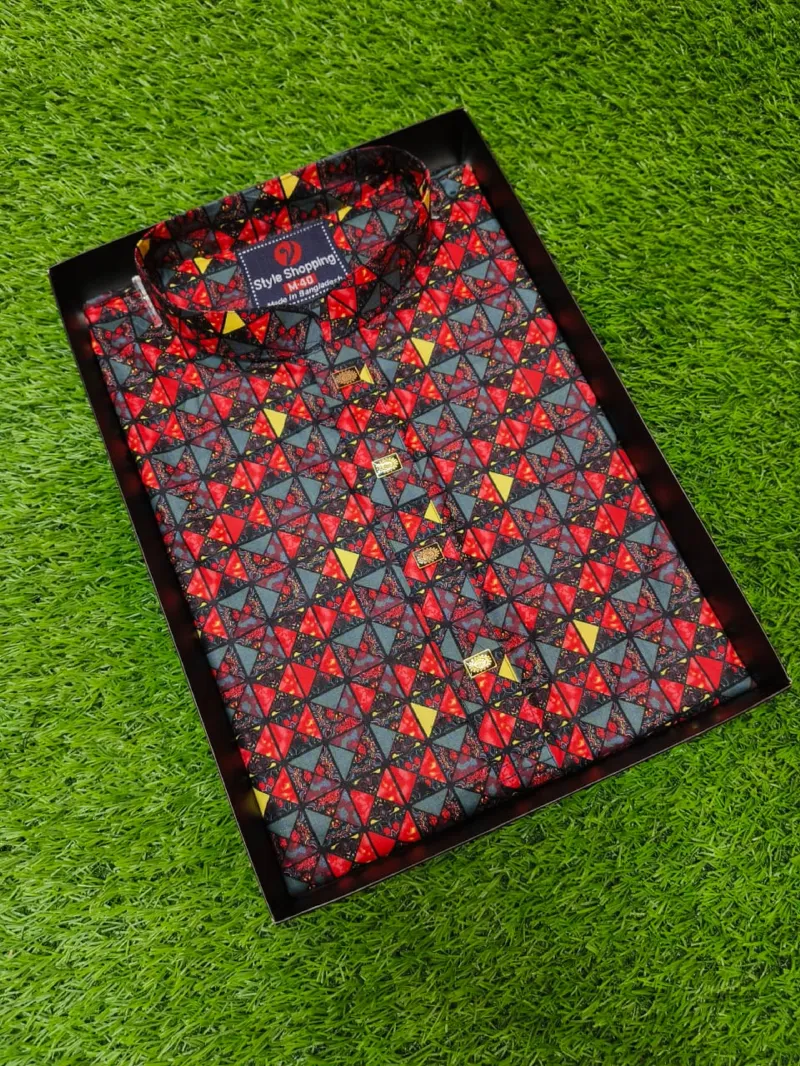 Men's Digital Print Cotton Panjabi with Snap Buttons, 6 Colours
