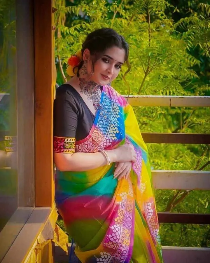 Rainbow Afsan Print Half Silk Saree, Hand and Block Print