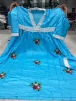 Aliya Cut Cotton Embroidery Gown 2 Piece with Butter Silk Salwar