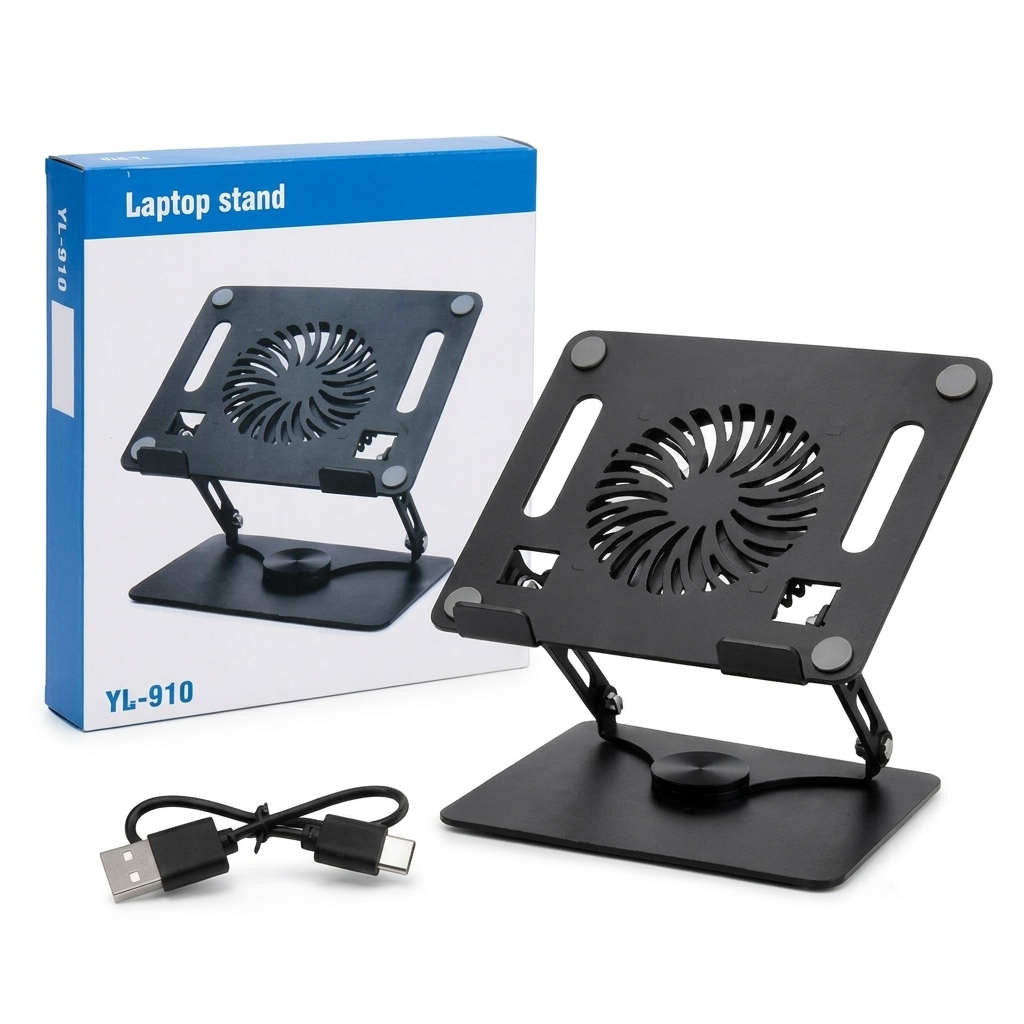 YL-910 Aluminum Laptop Stand With One Big Fan Adjustable 360 Degree Rotating.. Laptop Stand Desk Notebook Holder