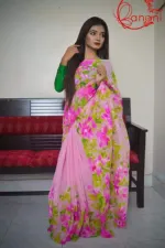 Brush Painted Half Silk Saree, Hand Work in 6 Colours