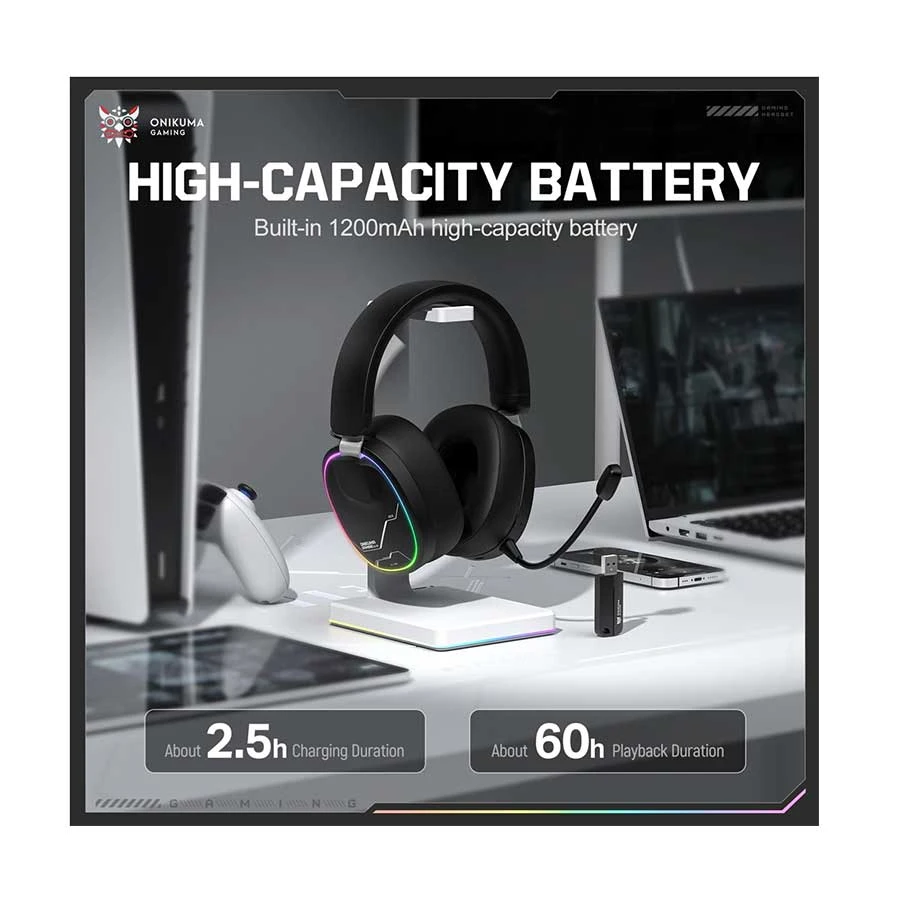 Onikuma GT836 Quad-Mode Wireless Black Gaming Headset