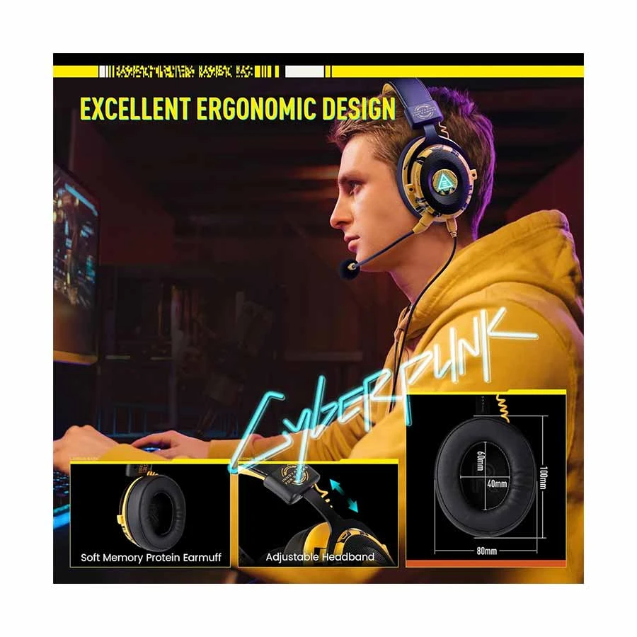 EKSA E900 Pro Yellow Wired Over-Ear Gaming Headphone