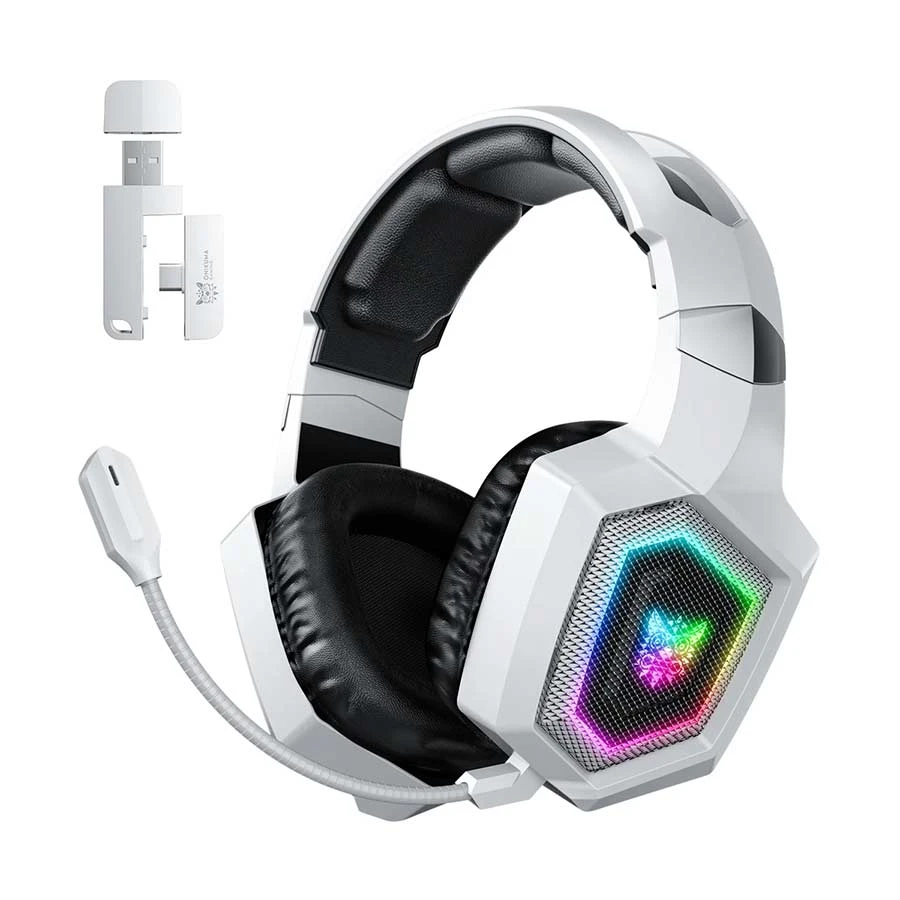 Onikuma GT806 RGB Tri-Mode Bluetooth White Gaming Headphone