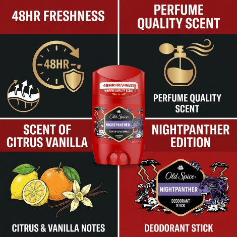 Old Spice Night Panther Scent Of Citrus Vanilla Deodorant Stick 50ml (Germany)