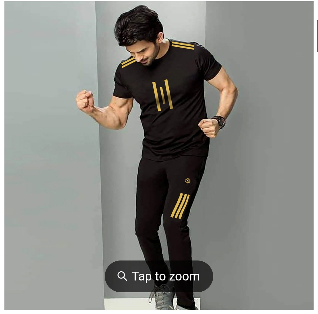 Men's Polypropylene O-Neck T-Shirt and Pants Tracksuit Set, M to XL