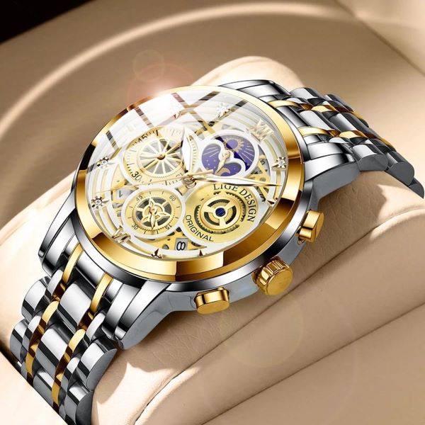 Lige 8942 Luxury Gold Stainless Steel Watch