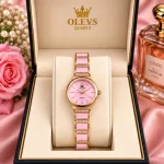 OLEVS Rose Gold & White Ceramic Diamond Luxury Women's Quartz Watch