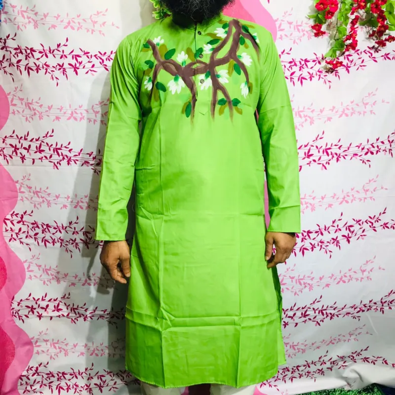 Men's Hand Printed Silk Panjabi, Five Sizes from 38 to 46
