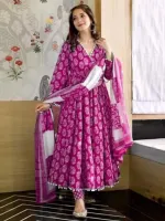 Women's Printed Linen Three Piece with Butterfly Salwar
