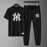 Men's Matching Tee and Trouser Set, Mesh Jersey with Screen Print