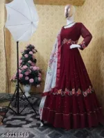 Georgette Embroidered Party Gown with Butterfly Salwar, 52 Inch