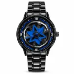 360° Rotating Car Wheel Rim Quartz Watch – Matte Black Sports Wristwatch