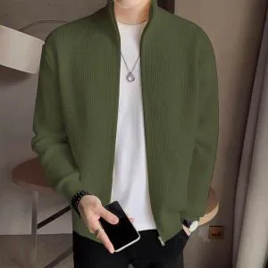 Men's Rib jacket Lite Olive Colour (Full Zipper)