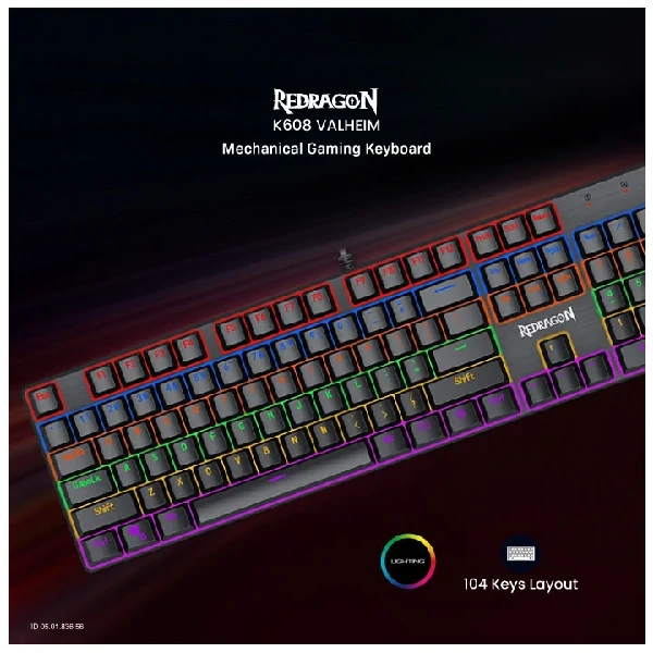 Redragon K608 Valheim Rainbow backlight Wired Black Mechanical Gaming Keyboard