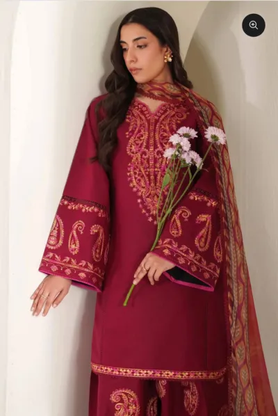 Micro Stitch Digital Print Three Piece with Lace and Georgette Orna