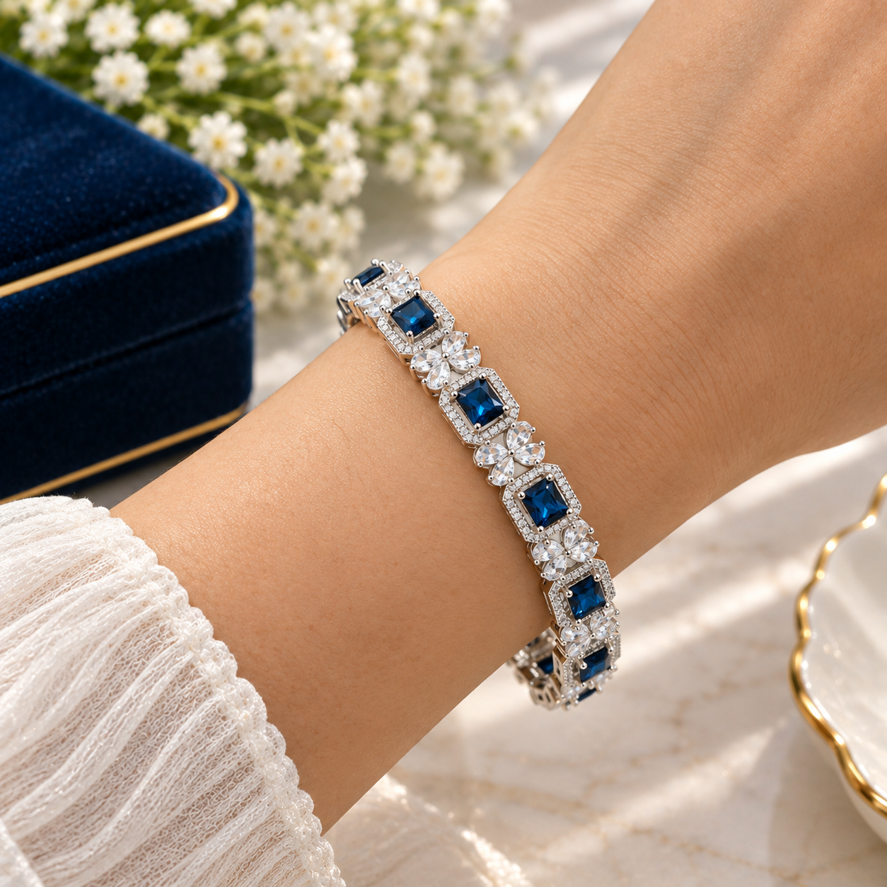 Royal Blue American Diamond-Cut Premium Kada/Bangle Set (2 Pieces)
