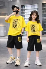 Kids' Drop Shoulder Cotton T-Shirt and Pant Set, 200/220 GSM