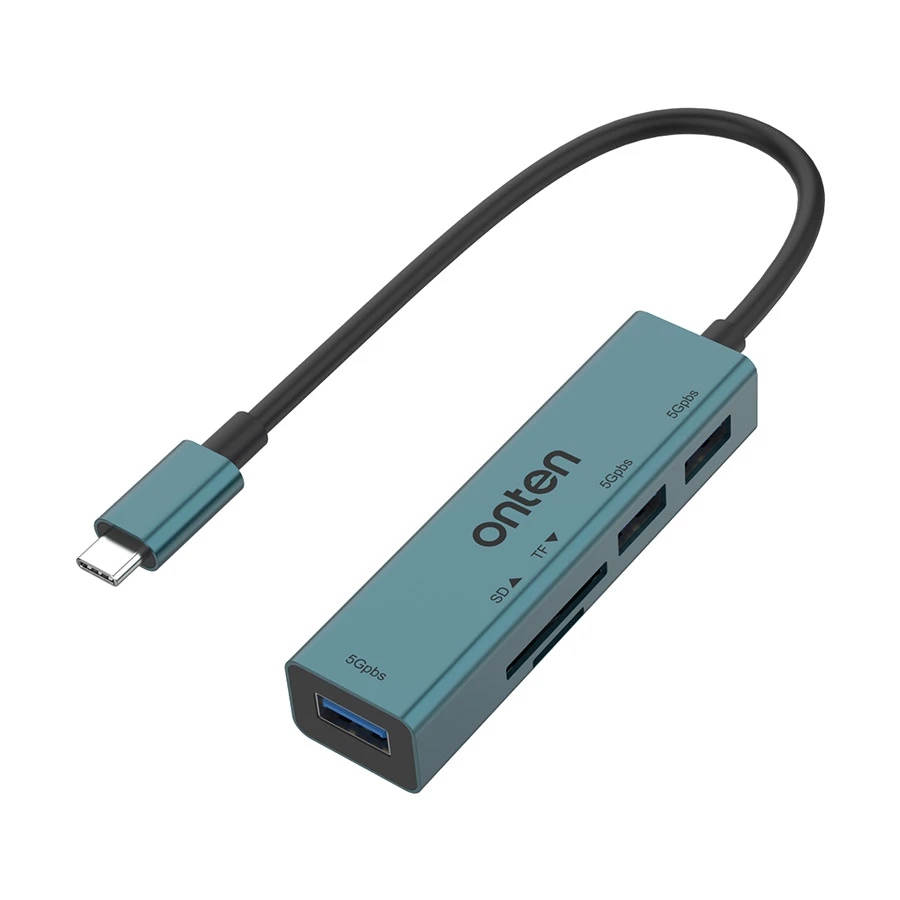 Onten OTN-9597 USB-C to Tri USB, SD & TF Converter Crystal Teal