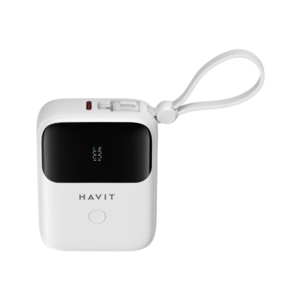 HAVIT PB5215 10000mAh Display Power Bank With Usb-C & Lightning Cable – White