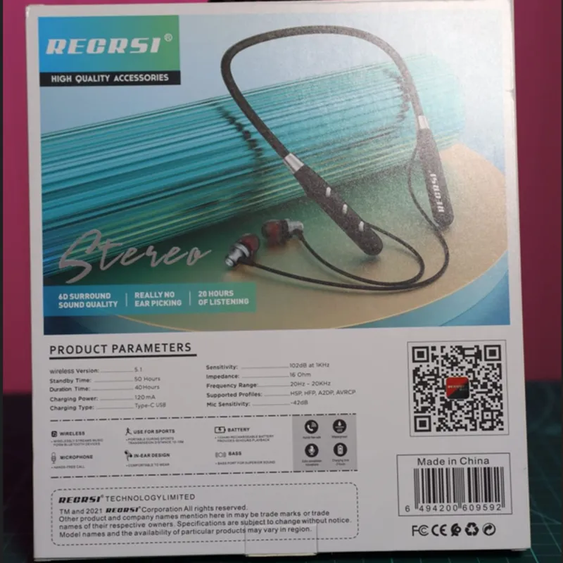 Regrsi RE-NY032 Wireless Bluetooth Neckband | Lightweight Sports Earphones with 8 Hours Playtime, Clear Sound & Fast Charging