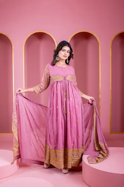 Women's Floor-Touch Embroidered Anarkali Party Dress, 4 Colours