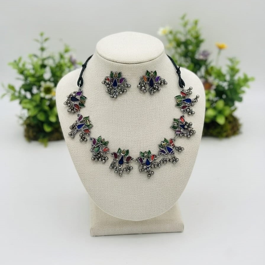 Exclusive Oxidized Afghani/Tribal Jewelry Set (Nose Ring and Earrings)