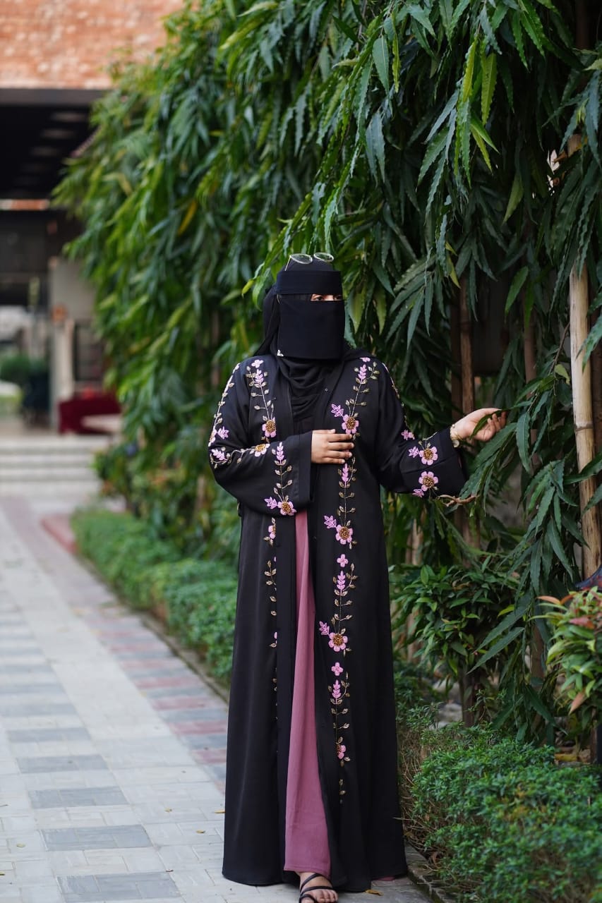 Muslima Embroidered Borka Set with Koti, Inner and Hijab