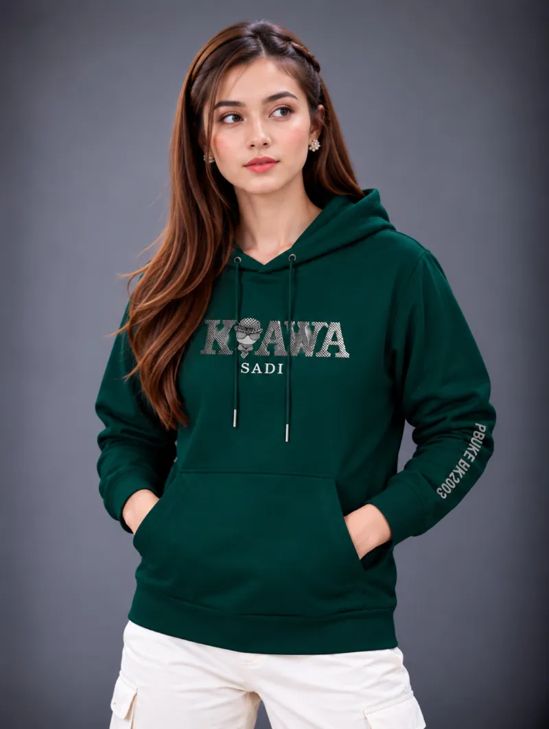 Women's Semi Baggy Brushed Cotton Hoodie, DTF Print, 5 Colours