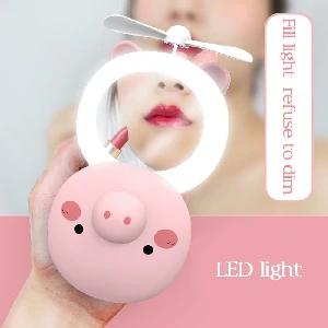 usb rechargeable makeup mirror fan with cute led ligh